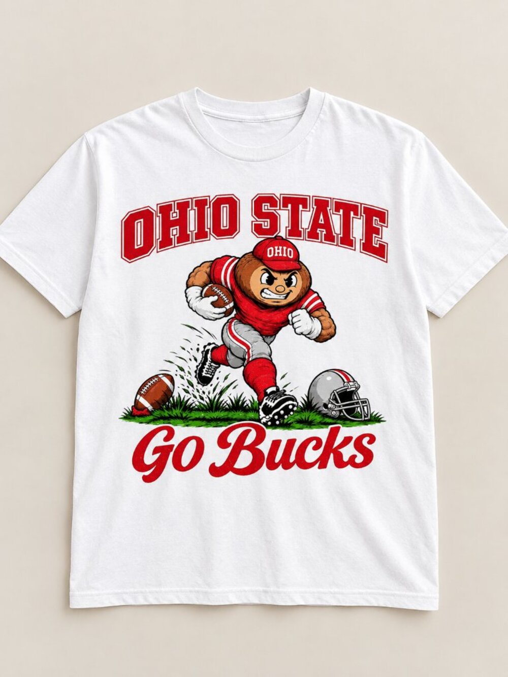Ohio State Go Bucks Football Graphic Tee | Buckeye Fan Shirt | White Sports T-Sh